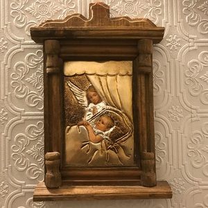 Mexican folk art tin retablo guardian angel & baby